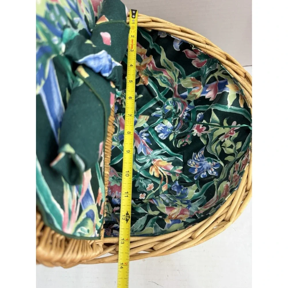 Wicker Picnic Storage Basket Long with Flip Open Lids, Carrying Handle Utensils